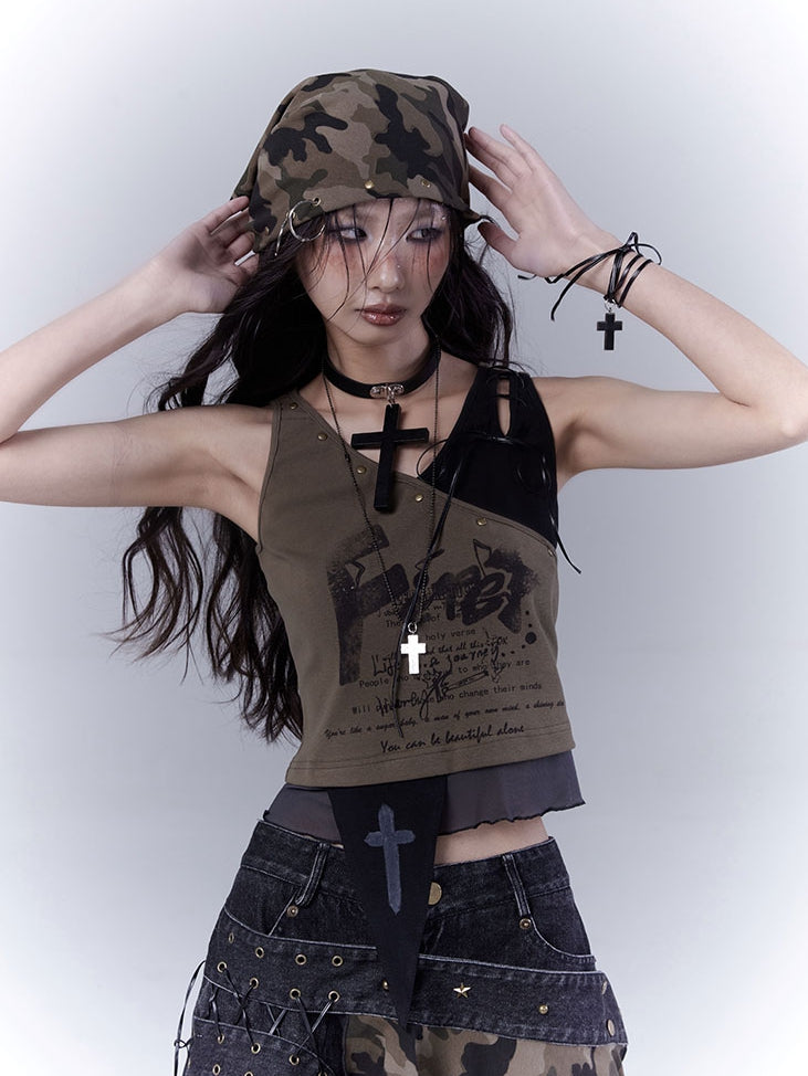 Camouflage Wasteland Punk Distressed Studded Triangle Scarf