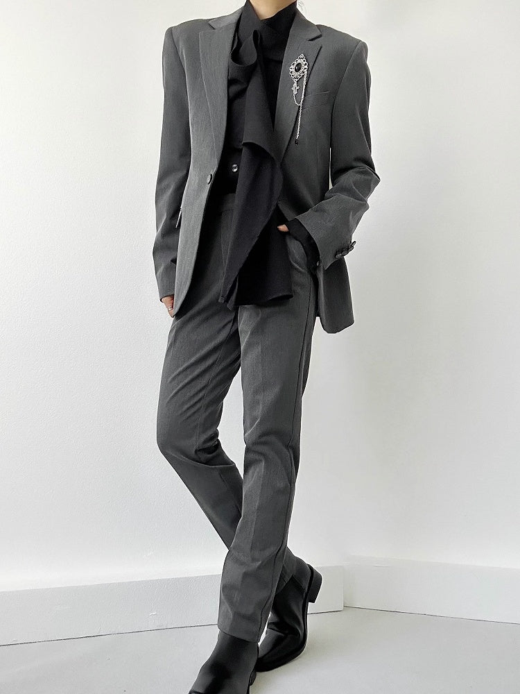 Ouji Lolita Gray High-waist Straight-Leg Pants with Slant Pockets & Belt Loops