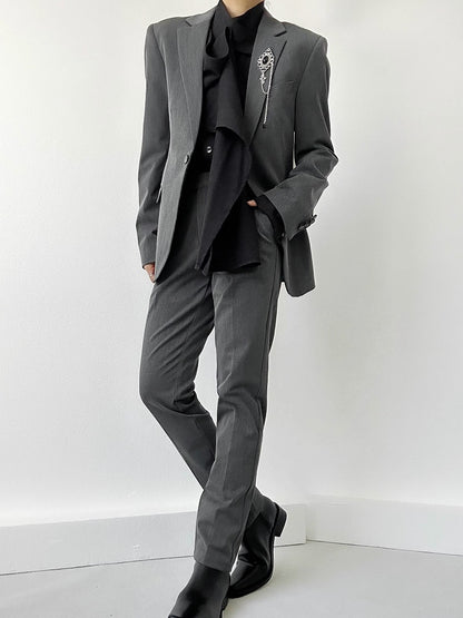 Ouji Lolita Gray High-waist Straight-Leg Pants with Slant Pockets & Belt Loops