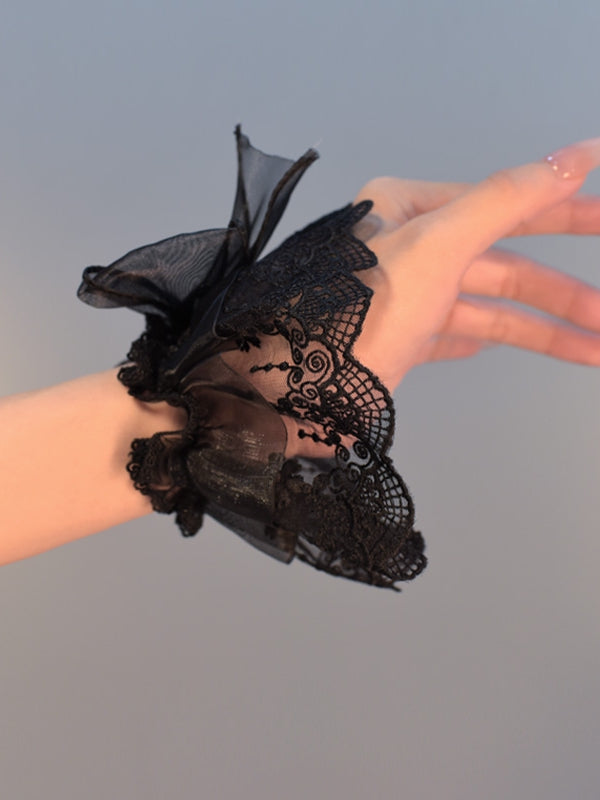 Black/White Bowknot Decorated Lace Wrist Cuffs