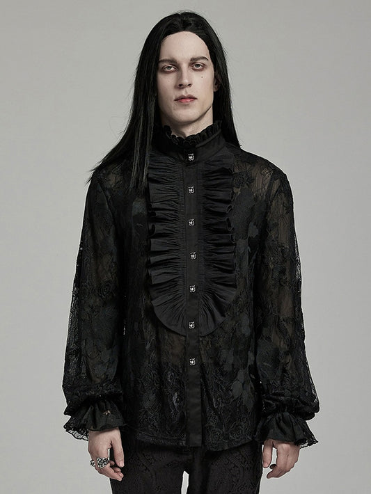 Black Goth Men's Floral Shirt