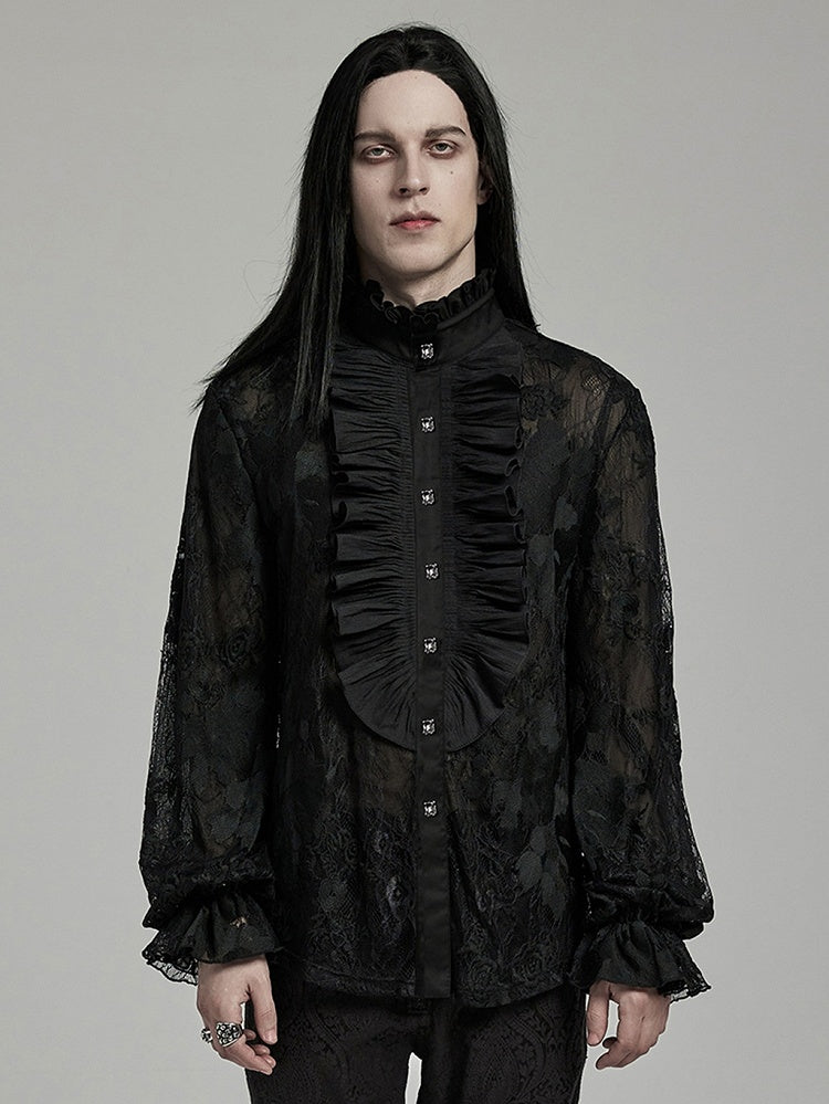 Black Goth Men's Floral Shirt