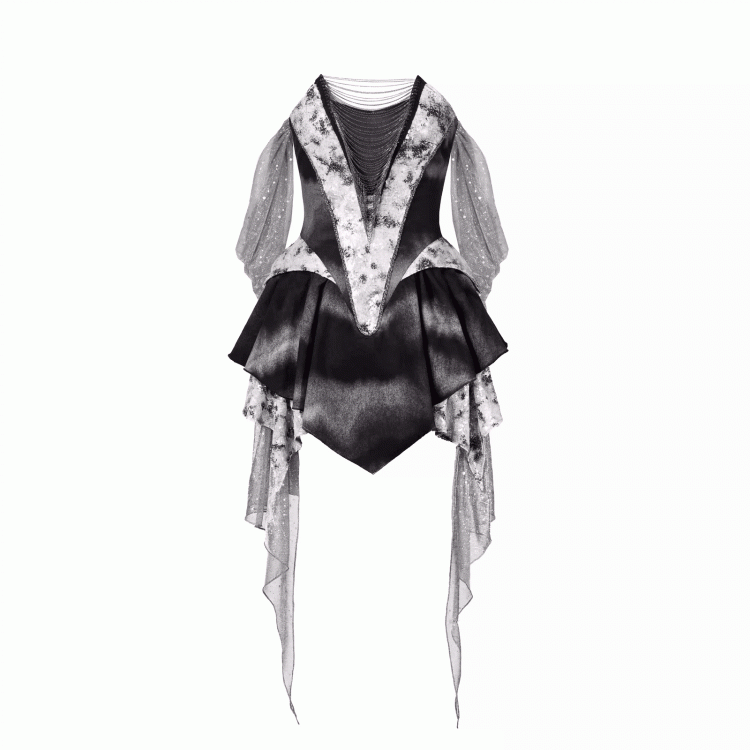 Y3K Fashion Futuristic Black Basque Waist Metal Chains Front Handkerchief Hem Cyberpunk Hooded Dress
