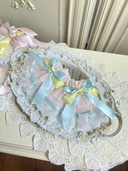 Pink&Green / Blue&Yellow Bow Decorated Lolita Wrist Cuffs