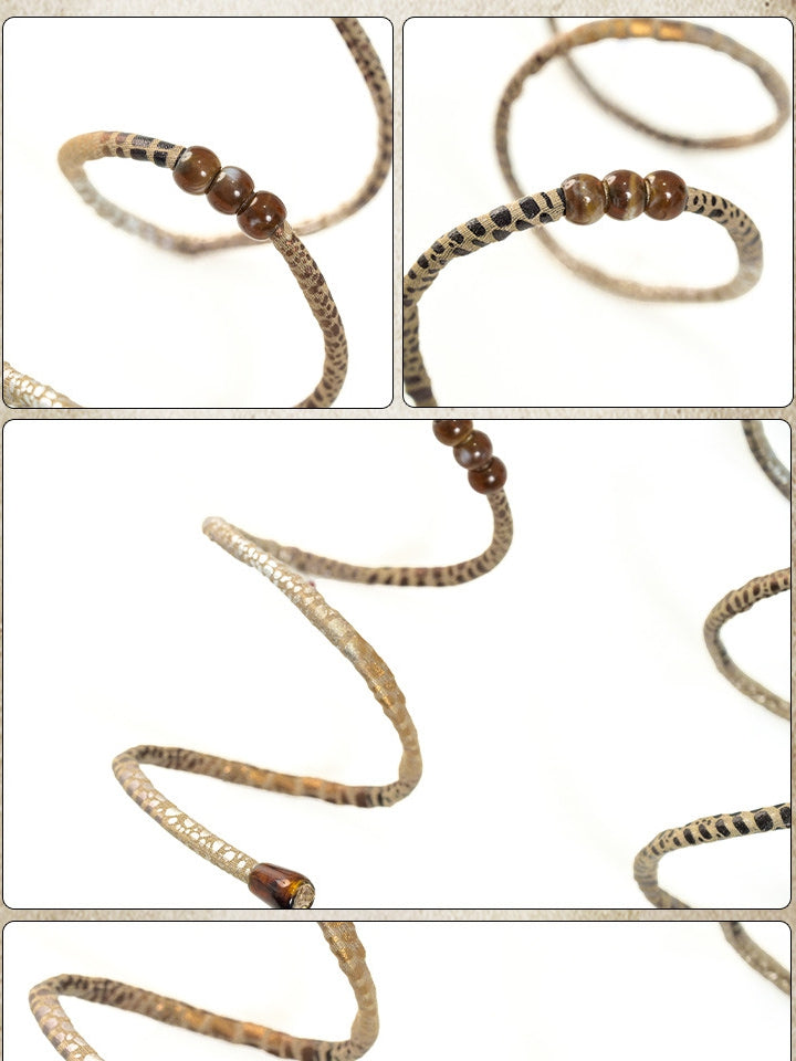 Brown Wasteland Punk Snakeskin Pattern Ruffles Trim Gloves