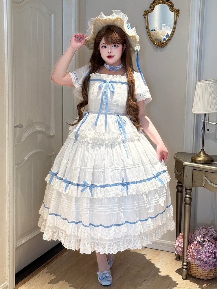 Blue Flowers and Bowknot Decorated Straw Hat