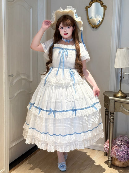 Blue Flowers and Bowknot Decorated Straw Hat