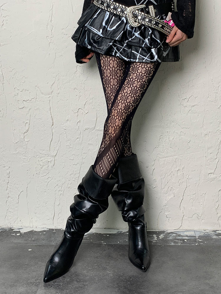 Black Y2K Asymmetrical Design Hollow-out Tights