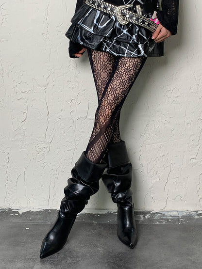 Black Y2K Asymmetrical Design Hollow-out Tights