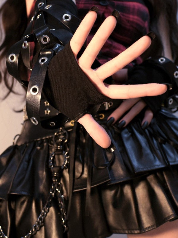 Black Cyberpunk Studs Details Gloves