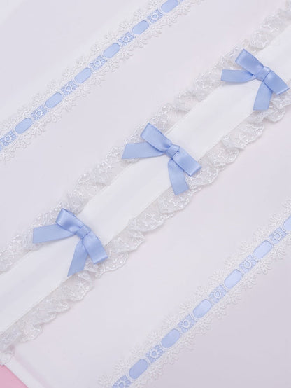 White Square Neckline with Blue Choker Halter Neck Jirai Kei Short Sleeves Blouse