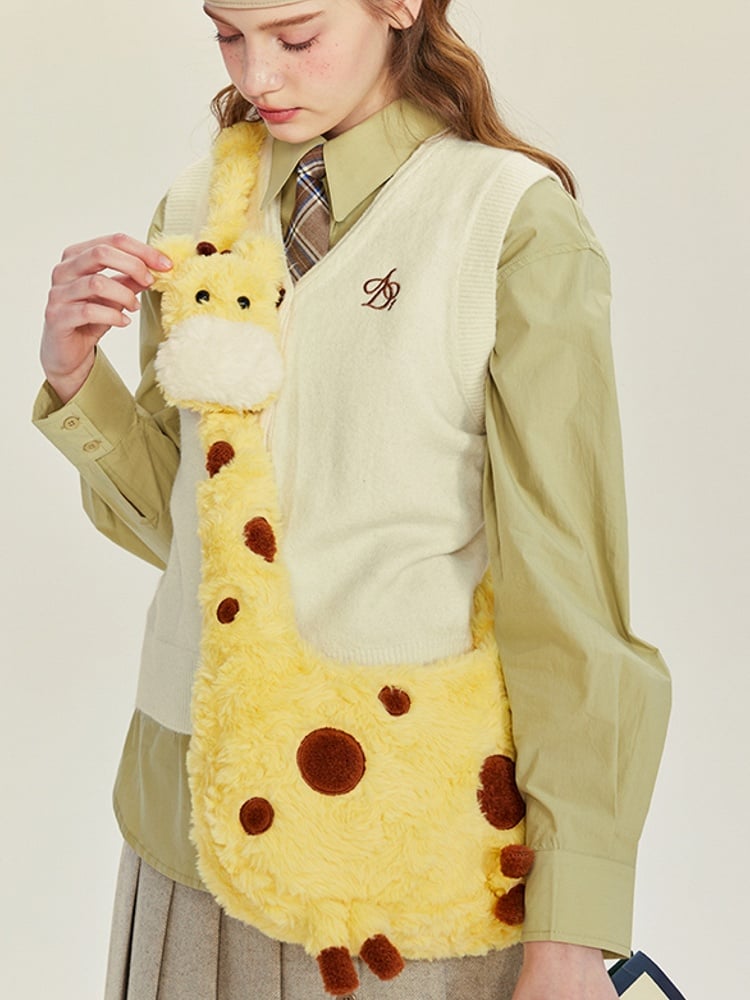 Yellow Plush Giraffe Crossbody Bag