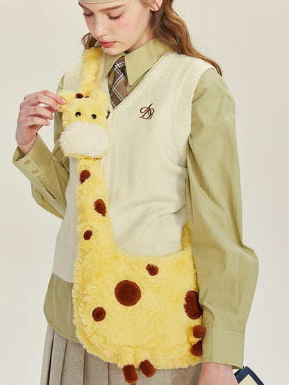 Yellow Plush Giraffe Crossbody Bag