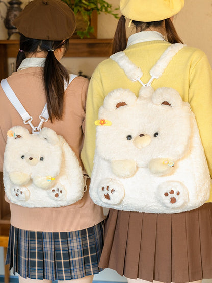 White Bear Plush Flap Backpack Bag Middle/Large Size