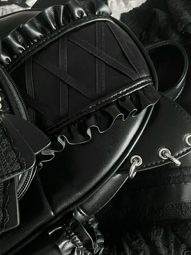 Jirai Kei Black Cat Ear Backpack With Beaded and Rhinestone Bow