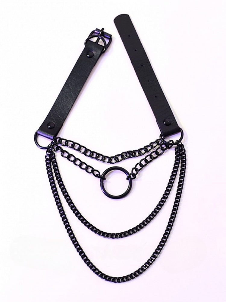 Black Cyberpunk Buckle Necklace + Silver Necklace