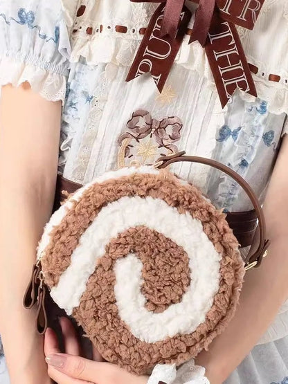 Dark Brown Kawaii Plush Round Shoulder Bag - Sweet Lolita Dessert Style