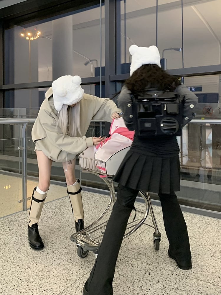 Dark Gray Flared Jeans Regular/Long Version with Pleated Skirt and Cross Motif