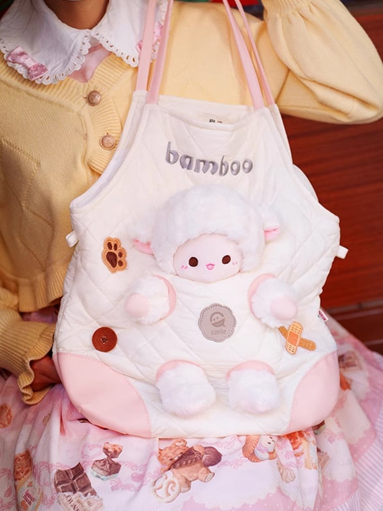 White&Pink Cut-out Design Crossbody Bag With 3 Options Detachable Plushie