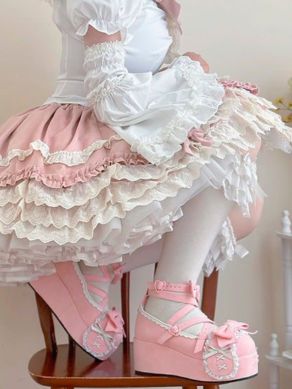 Pink Crisscross Design Bunny Ear Bowknot Sweet Lolita 6.5CM Platforms