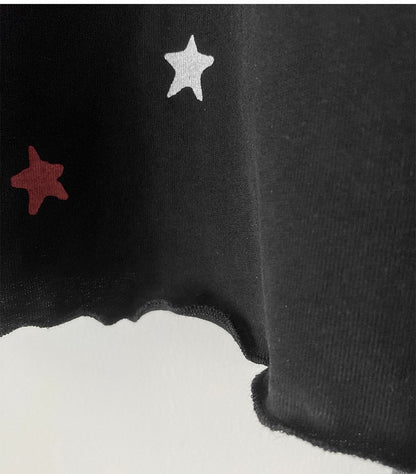 Skull and Stars Print Black Long Sleeves Top Fake Two-pieces