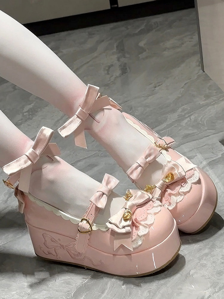 Pink Spoon Decorated Bowknot Details Sweet Lolita Platforms