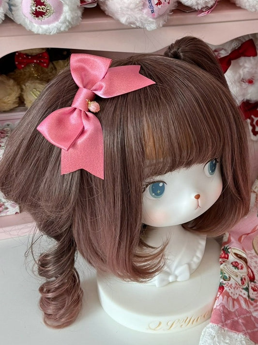 Pink Strawberry Charm Bowknot Hairclip