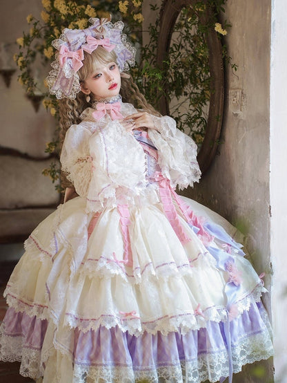 Purple and Pink Boned Corset Top + Tiered Skirt Gorgeous Hime Lolita Full Set