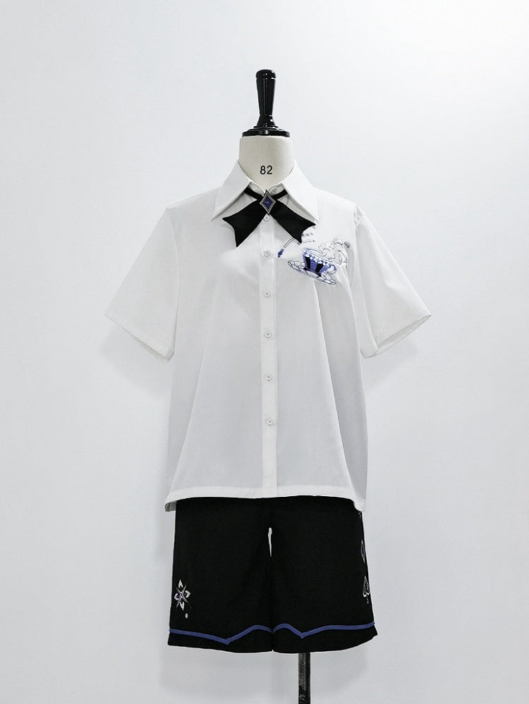White Summer Ouji Fashion Tea Cup Embroidery Pocket Shirt