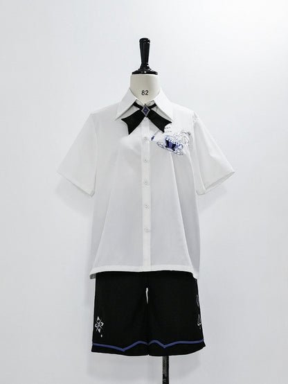 White Summer Ouji Fashion Tea Cup Embroidery Pocket Shirt