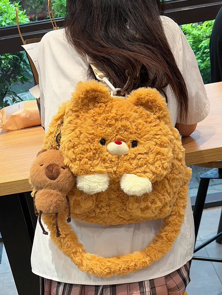Dark Yellow Cute Bear Plush Backpack Flap Bag Middle/Large Size