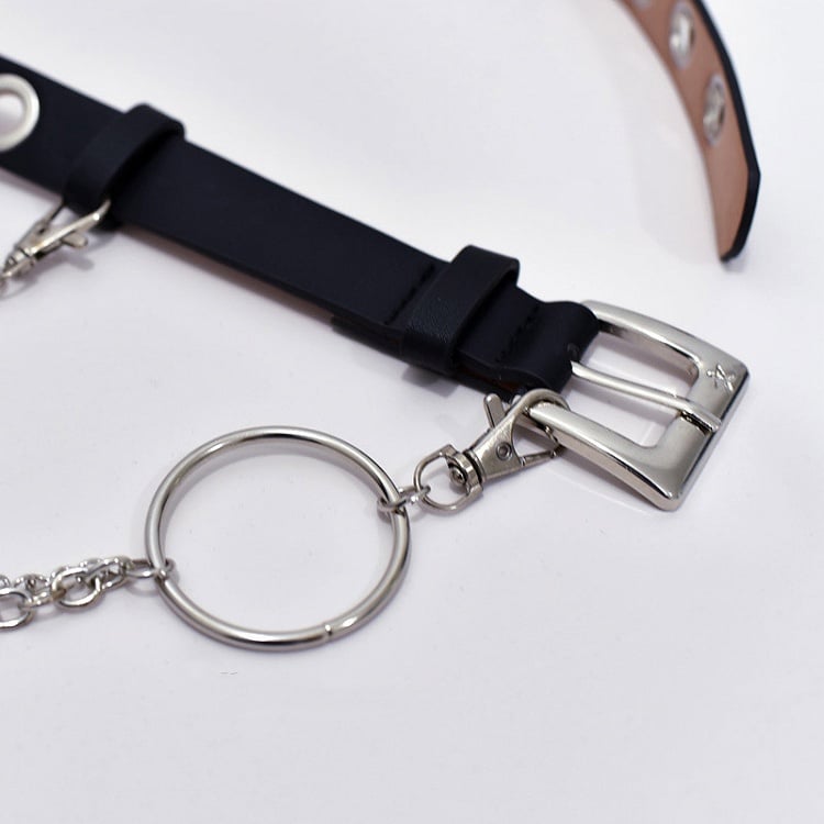 Punk Black PU Waist Belt with Chain