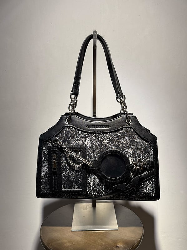 Black & Silver Snake Scale PU Ita Shoulder Bag