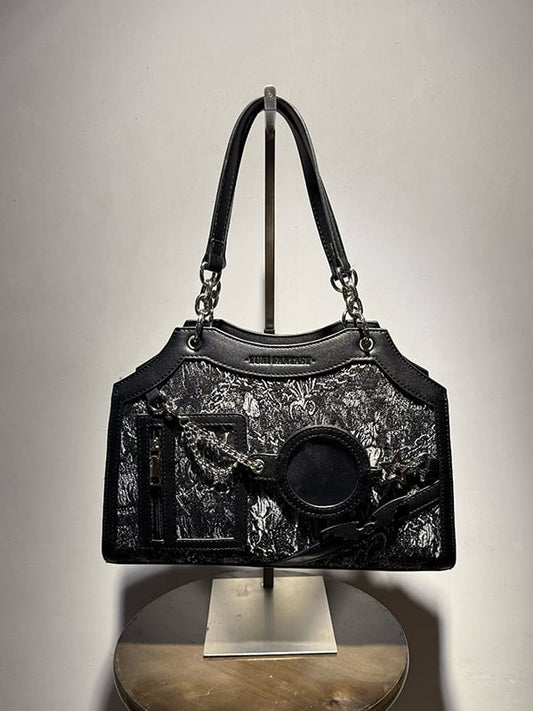 Black & Silver Snake Scale PU Ita Shoulder Bag