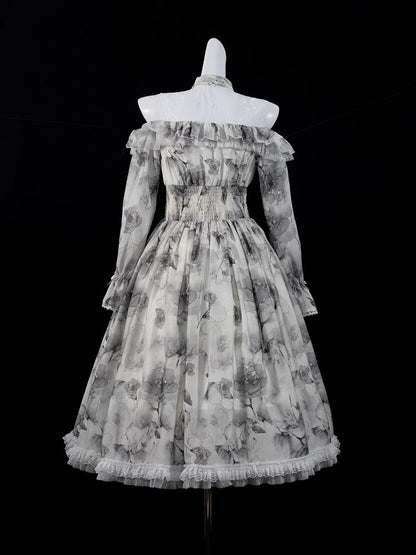 Jirai Kei Dress Work-Ready Elegant Floral Print Dress