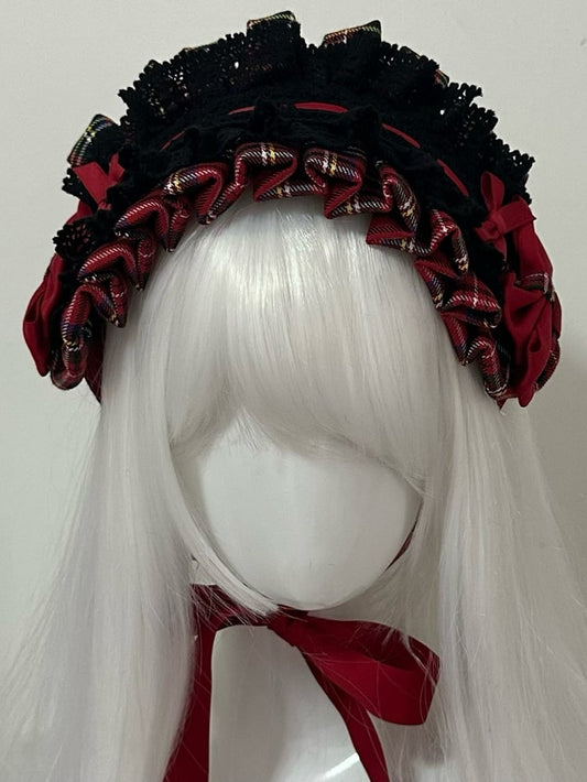 Black&Red Plaid Pattern Bowknot Details Ruffled Hairband