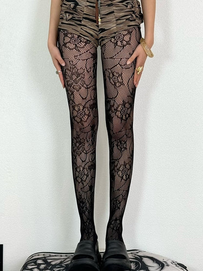 Black/White/Gray Floral Pattern Tights