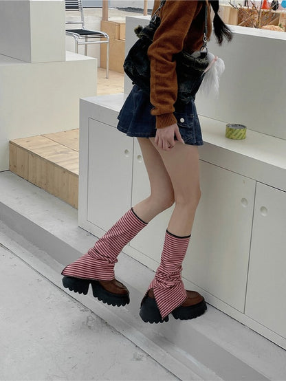 6 Color Options Striped Pattern Split Leg Warmers