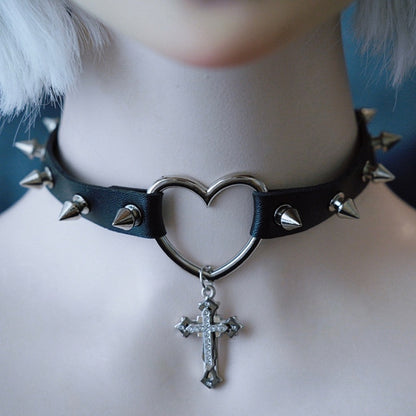Black Gothic Cross Pendant Studs Design Heart Choker