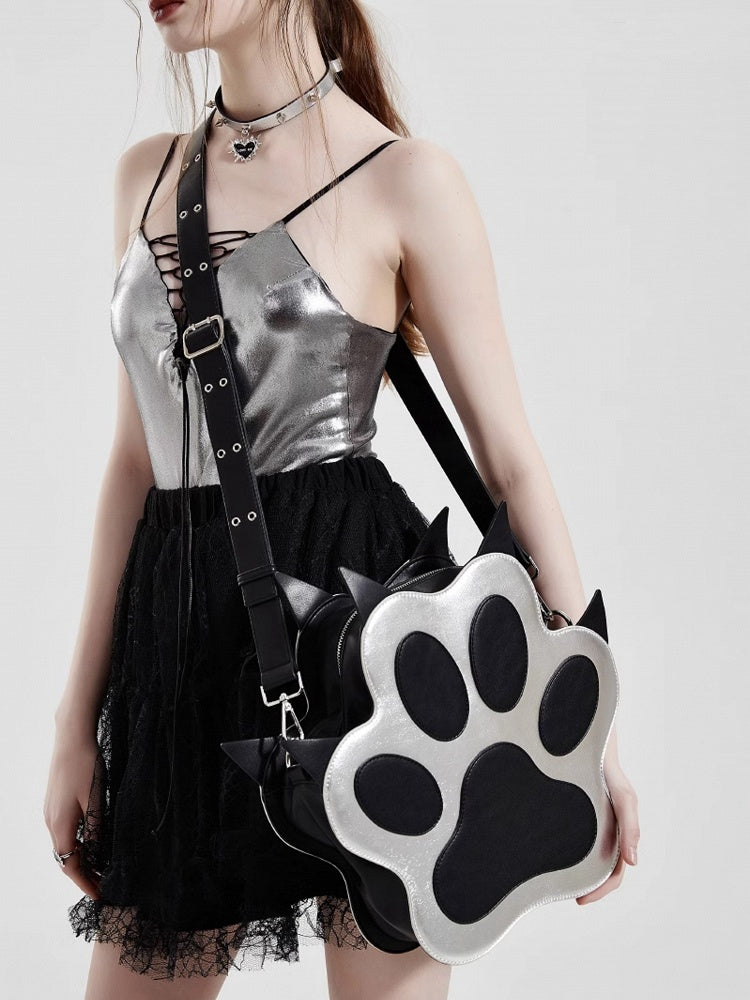 Black and Silver Puppy Claw Shaped PU Backpack