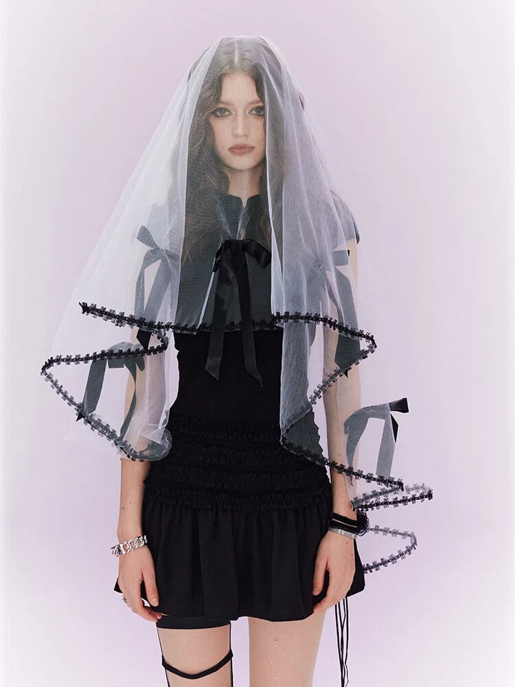 Black / White Cheongsam Dress with Organza Applique Cross Embroidery