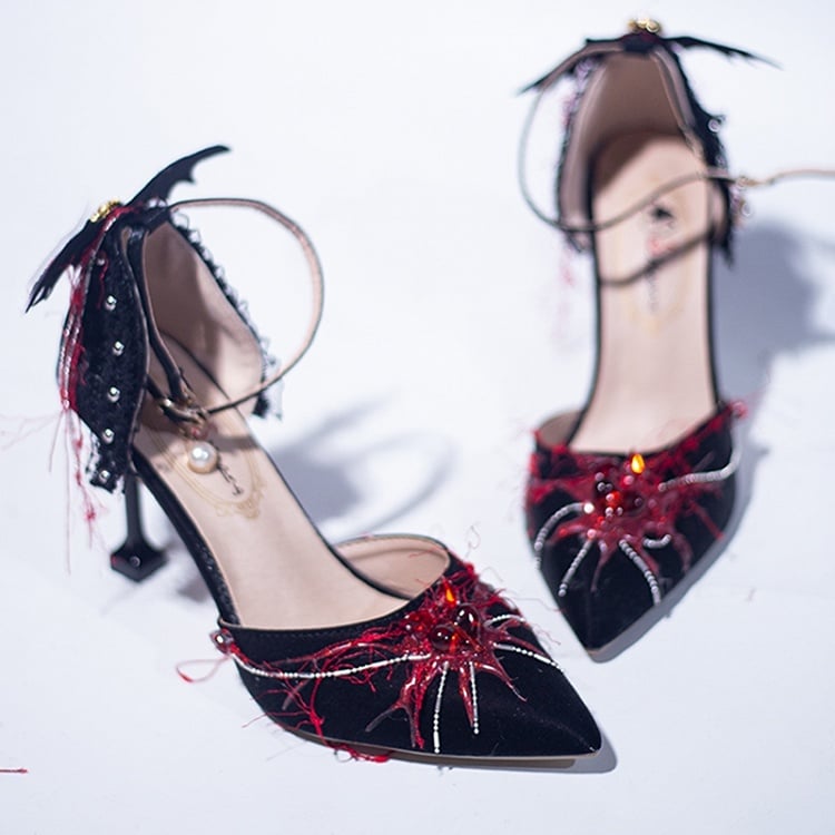 Blue&Red Gothic Lolita Heart Decorated Spider Design Pointed Toe 5CM/8.5CM High Heels
