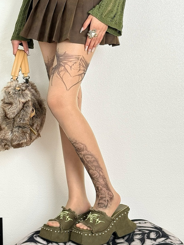 Nude Y2K Wings Print Tights