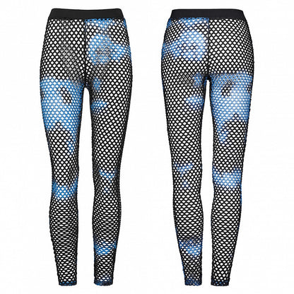 Black and Blue Punk Tie-dyed Mesh Leggings