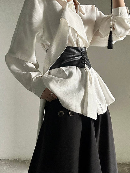 Ouji Lolita Black PU Corset Belt with Snap Buttons