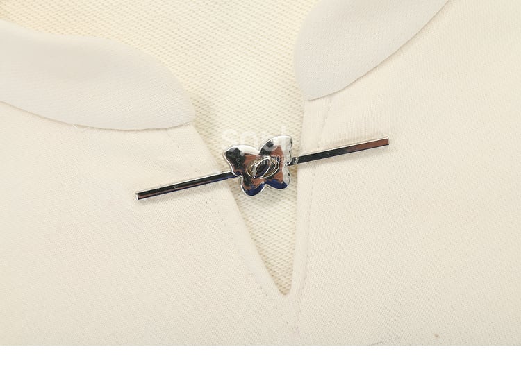 Cheongsam Style Butterfly Print Black/Apricot Banded Collar Sweatshirt