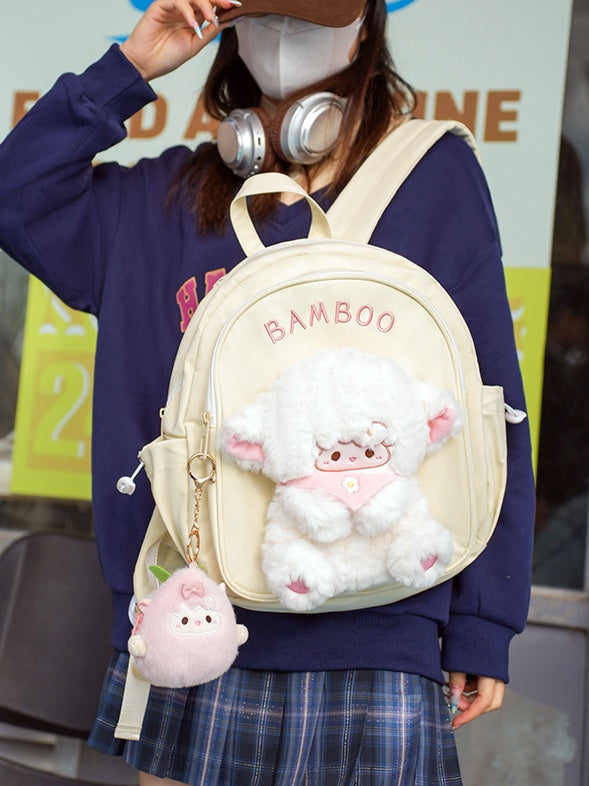 White Cute Backpack With A Detachable Lamb Doll