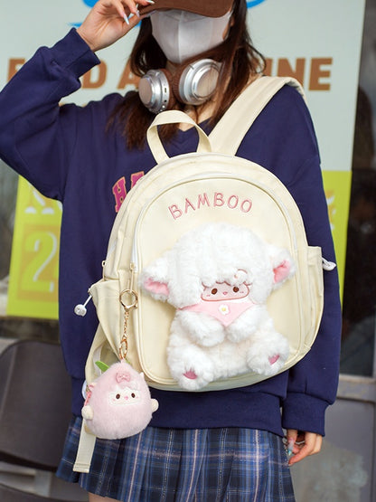 White Cute Backpack With A Detachable Lamb Doll