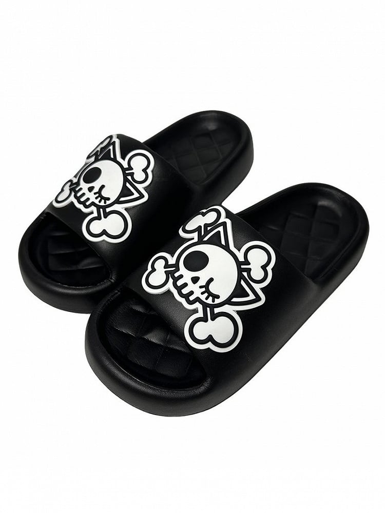 Black and White Gothic Skeleton Applique Summer Slippers