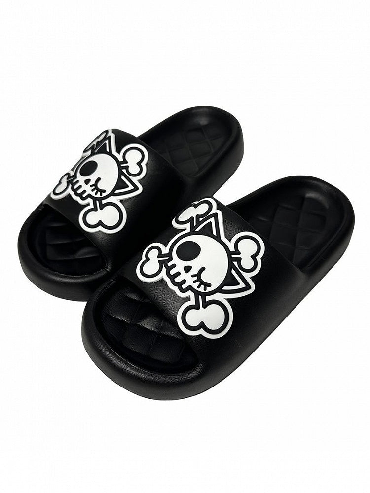 Black and White Gothic Skeleton Applique Summer Slippers